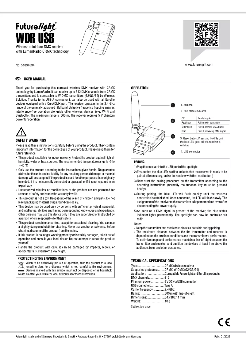 Page 1 de la notice Manuel utilisateur Futurelight WDR USB