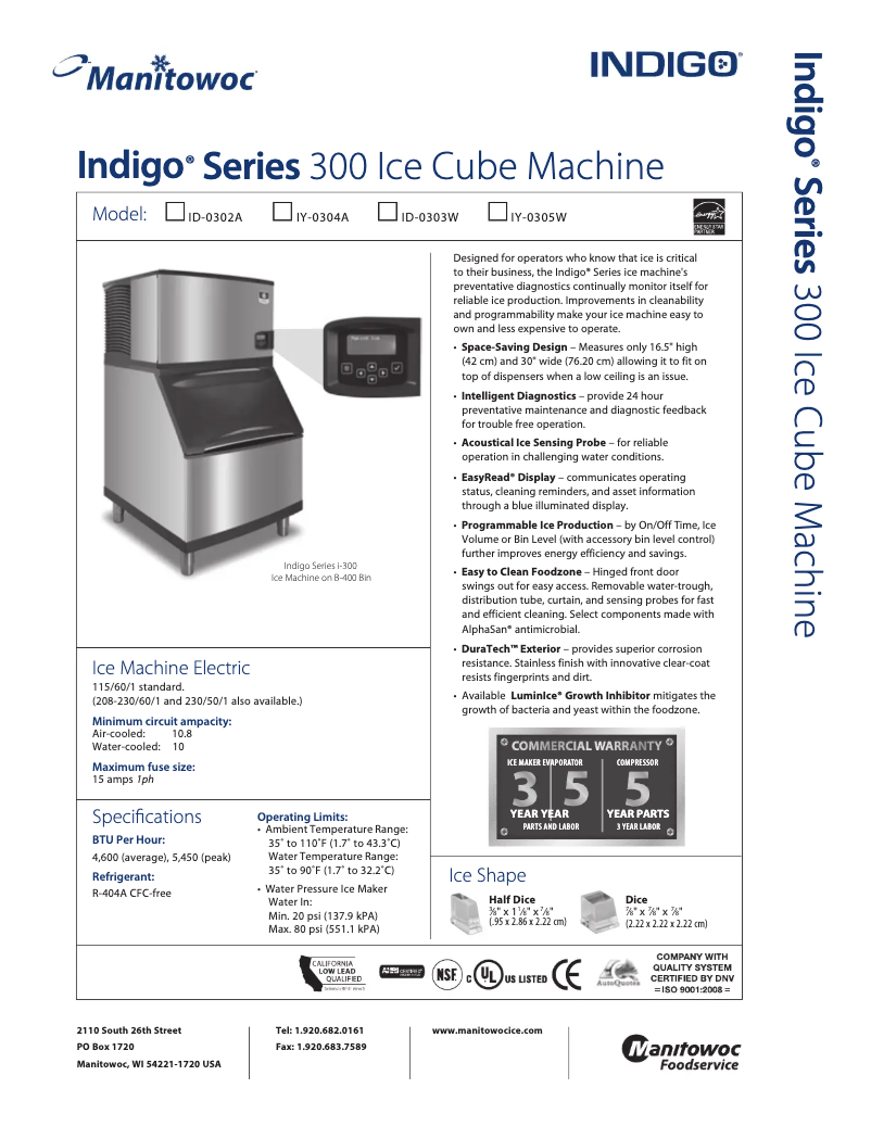 Page n°1 - Fiche technique Manitowoc IY-0304A