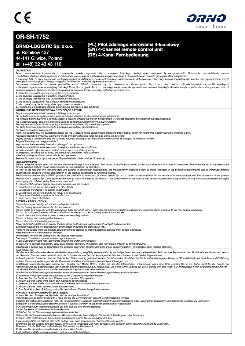 Page 1 de la notice Manuel utilisateur ORNO OR-SH-1752