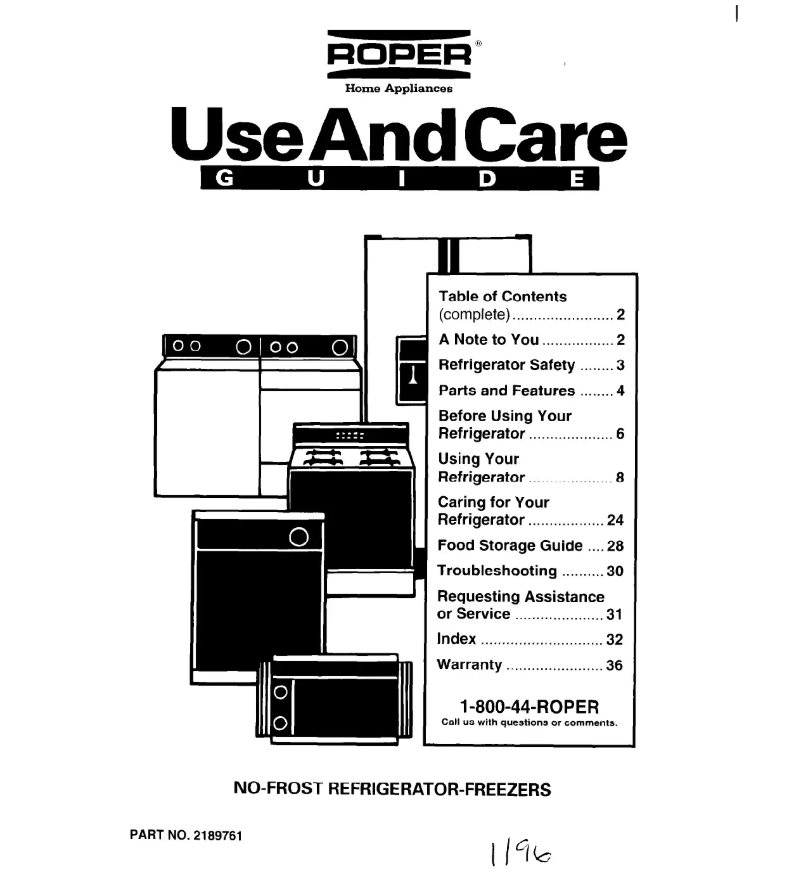 Page 1 de la notice Manuel utilisateur Roper RS20DKXDN02