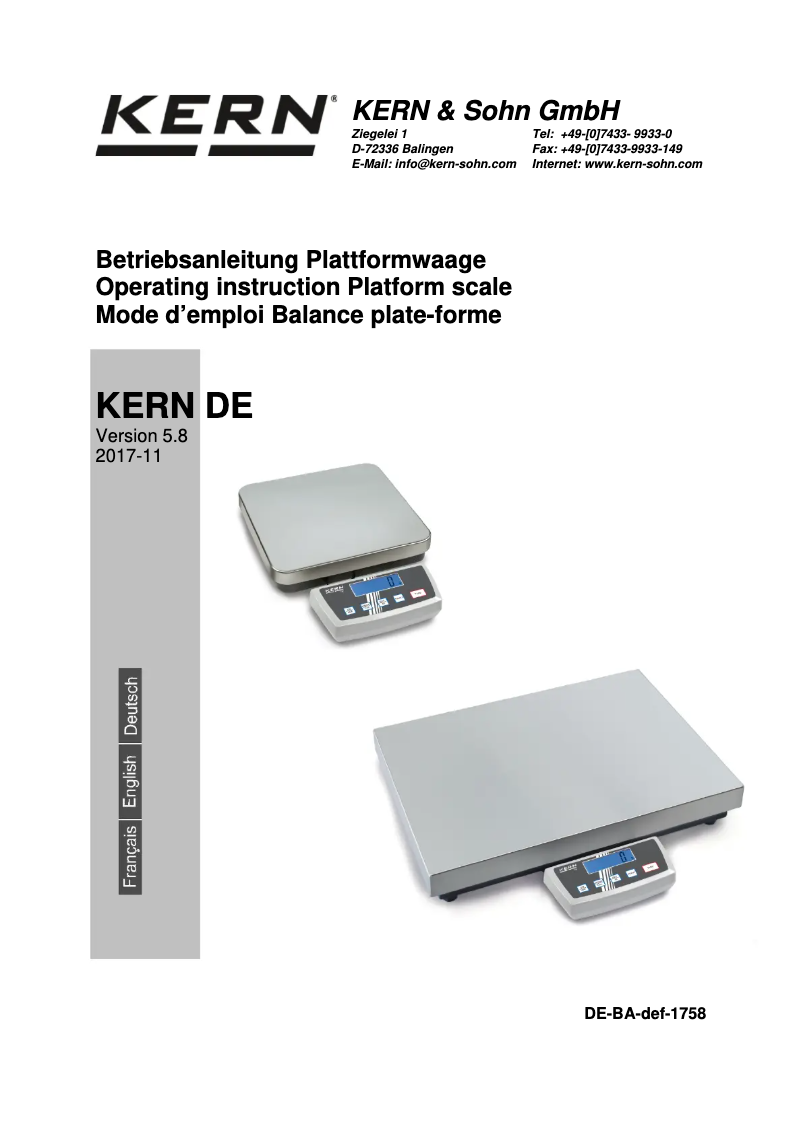 Page 1 de la notice Manuel utilisateur Kern DE 60K10D