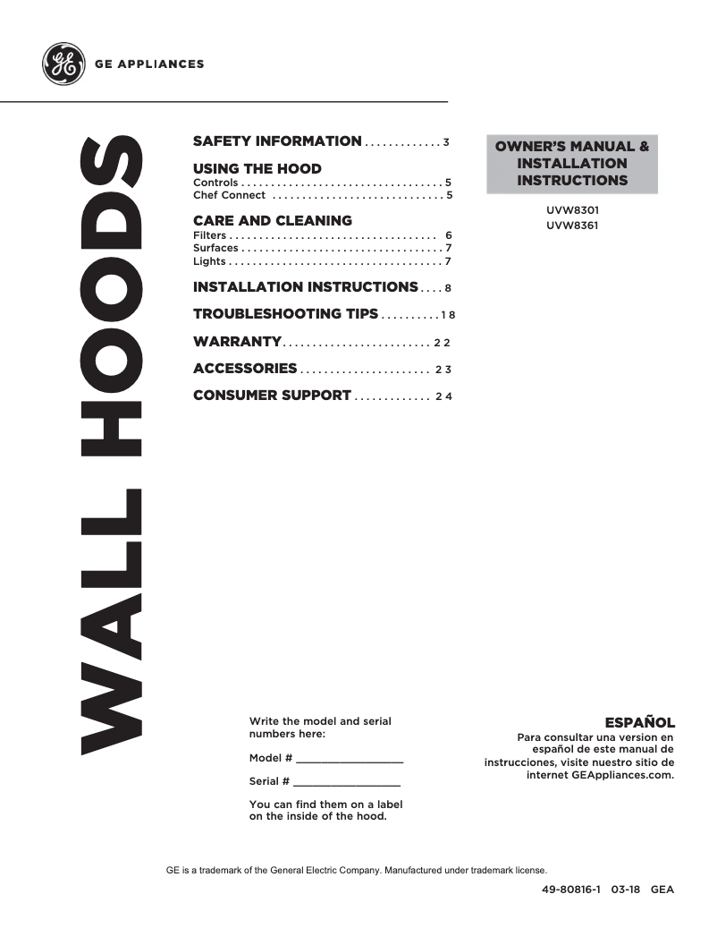 Image de la première page du manuel de l'appareil UVW8361SLSS