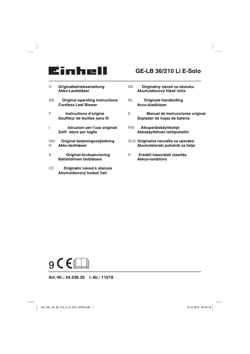 Image de la première page du manuel de l'appareil GE-LB 36/210 Li E-Solo