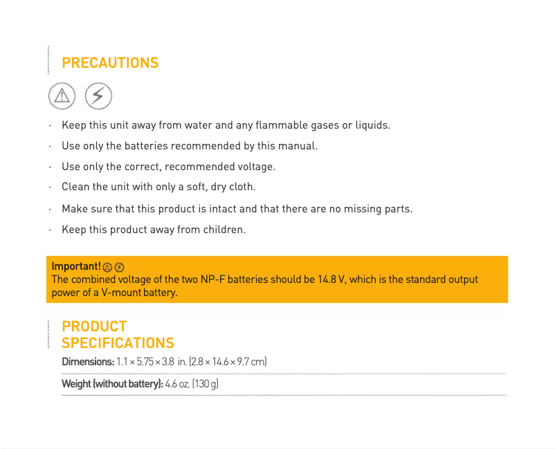 Page n°1 - Manuel utilisateur Genaray VM2-NPF