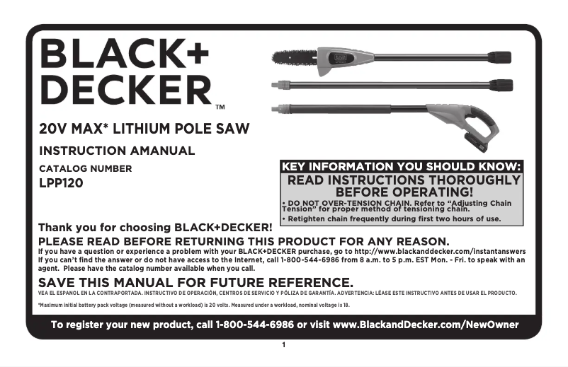 Page n°1 - Manuel utilisateur Black & Decker LPP120
