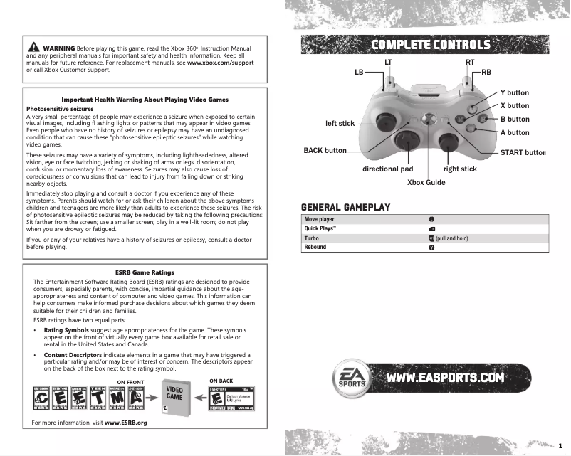 Page 1 de la notice Manuel utilisateur Microsoft NBA Live 10 (Xbox 360)
