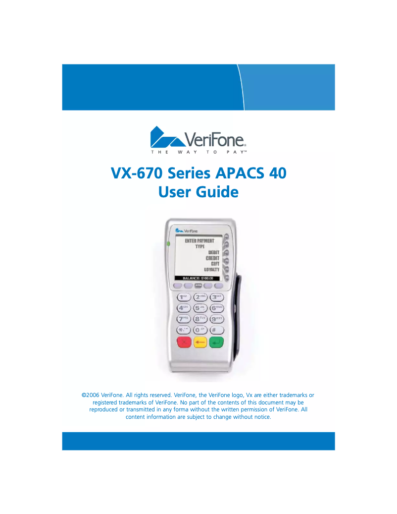 Page n°1 - Manuel utilisateur Verifone VX 670