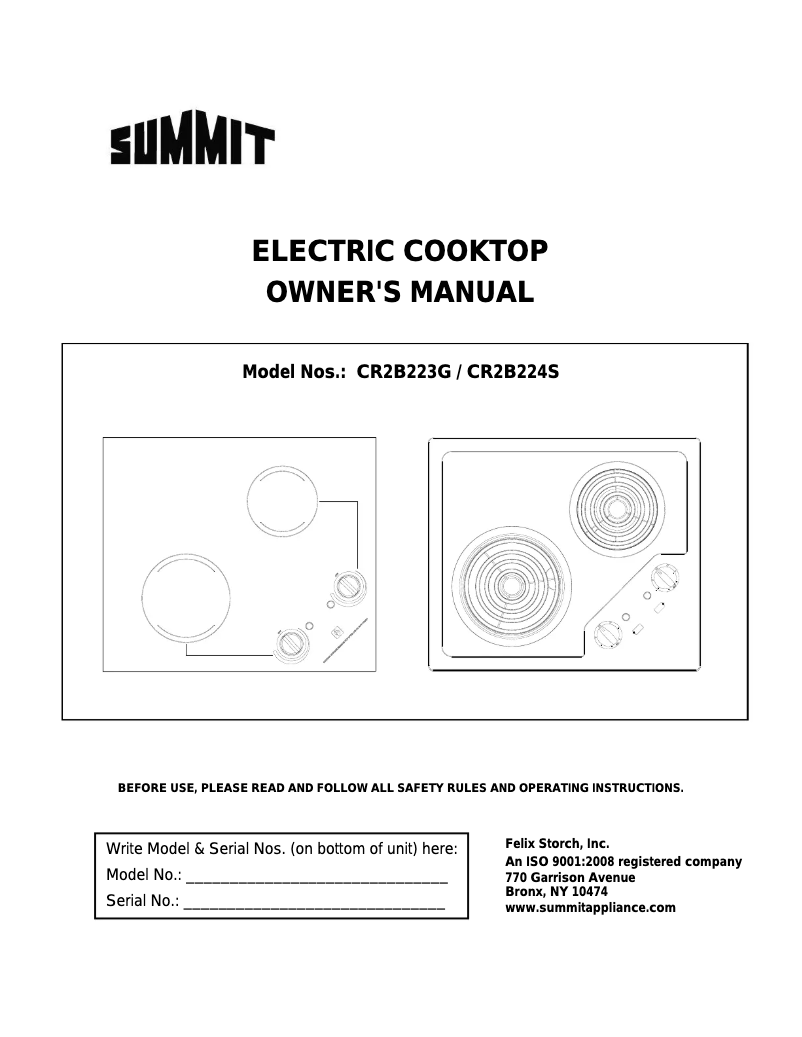 Page 1 de la notice Manuel utilisateur Summit CR2B224S