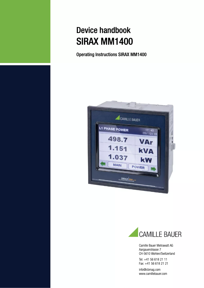 Page n°1 - Manuel utilisateur Camille Bauer SIRAX MM1400
