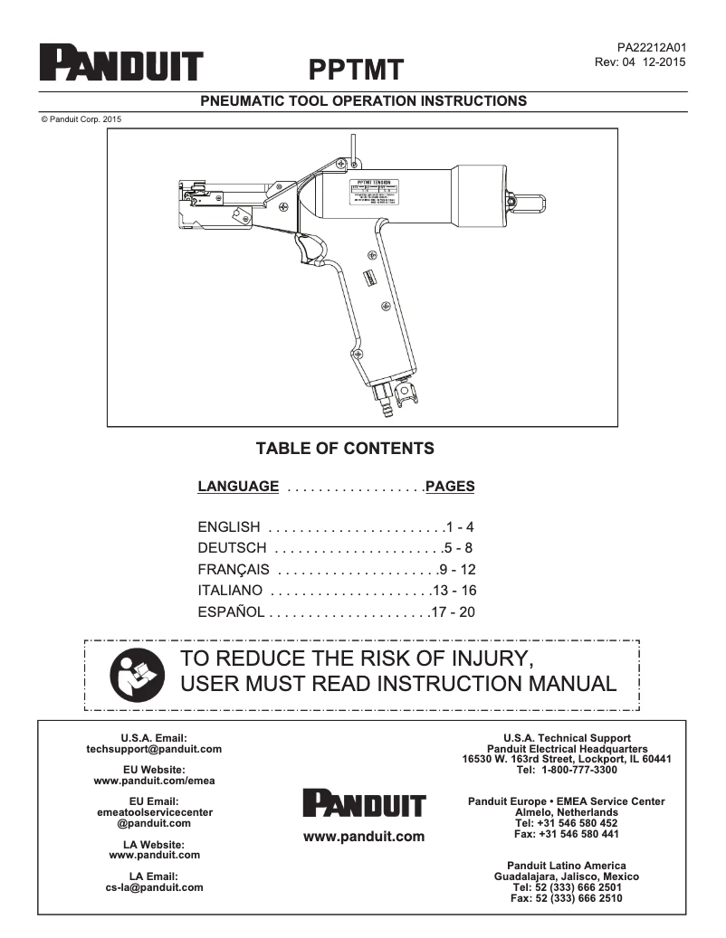 Page 1 de la notice Manuel utilisateur Panduit PPTMT