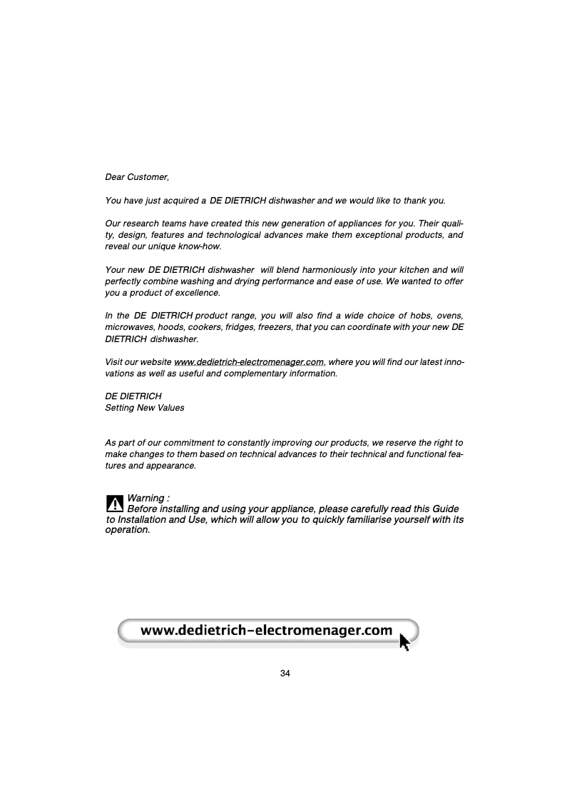 Page n°1 - Manuel utilisateur De Dietrich DQC840BE1