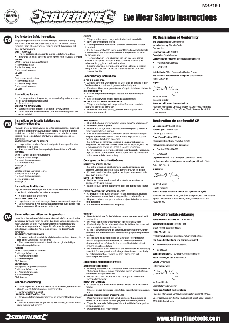 Page 1 de la notice Manuel utilisateur Silverline MSS160