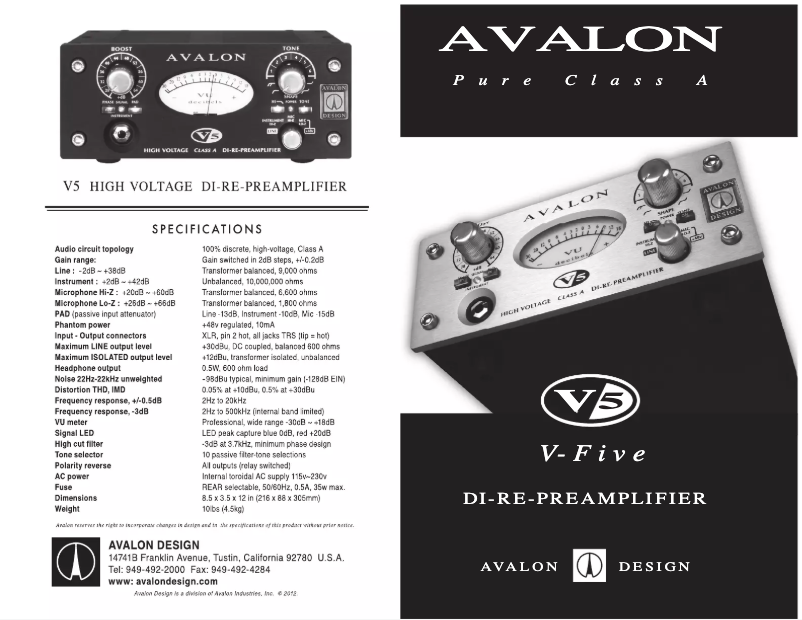 Page n°1 - Manuel utilisateur Avalon V5