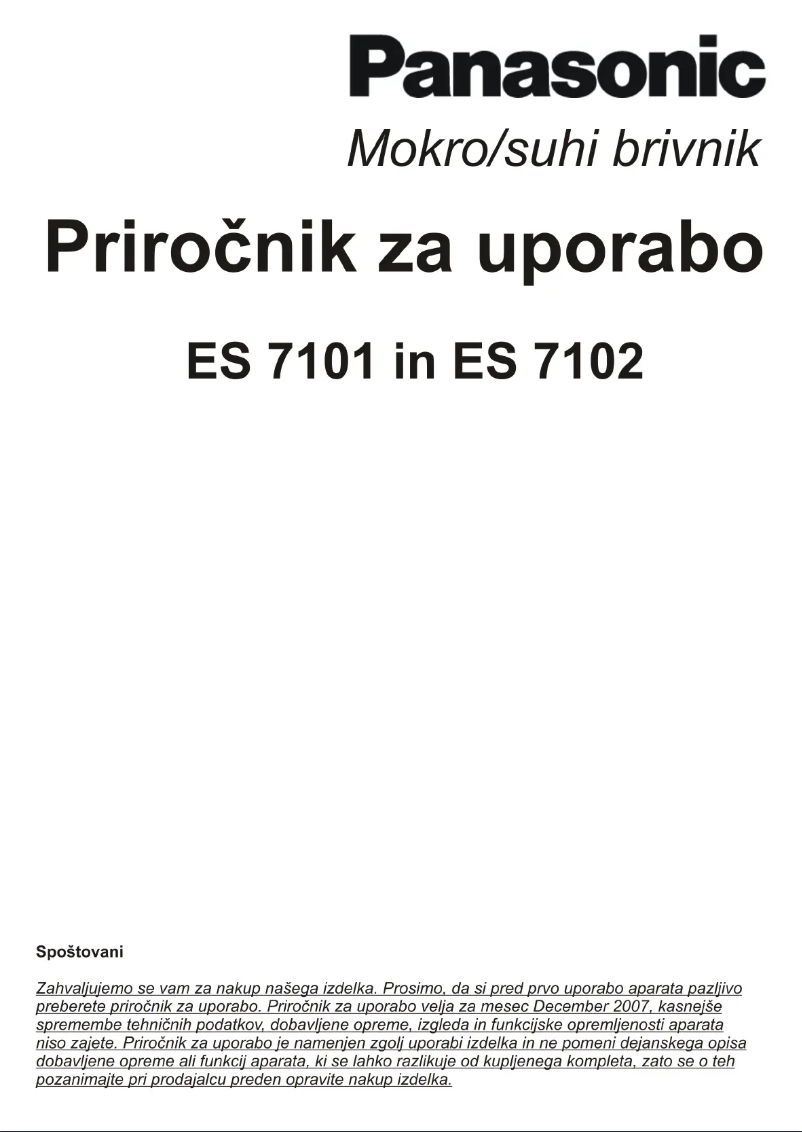 Page n°1 - Manuel utilisateur Panasonic ES7102