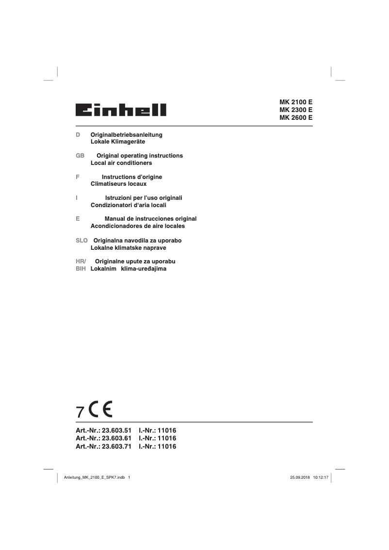 Page n°1 - Manuel utilisateur Einhell MK 2300 E