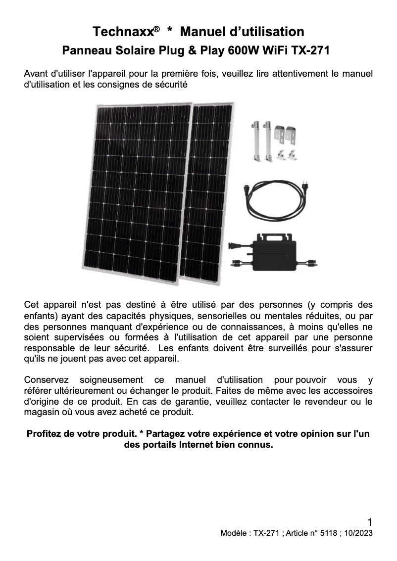Image de la première page du manuel de l'appareil TX-271