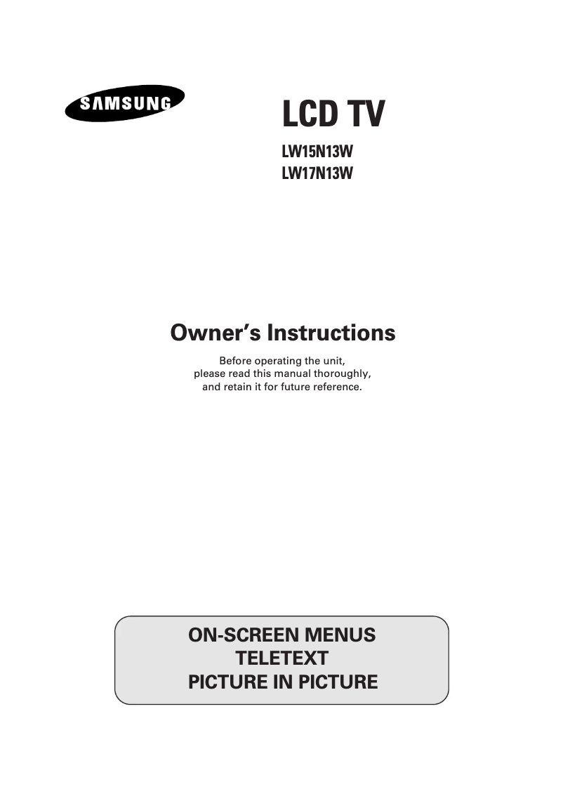 Page 1 de la notice Manuel utilisateur Samsung LW17N13W