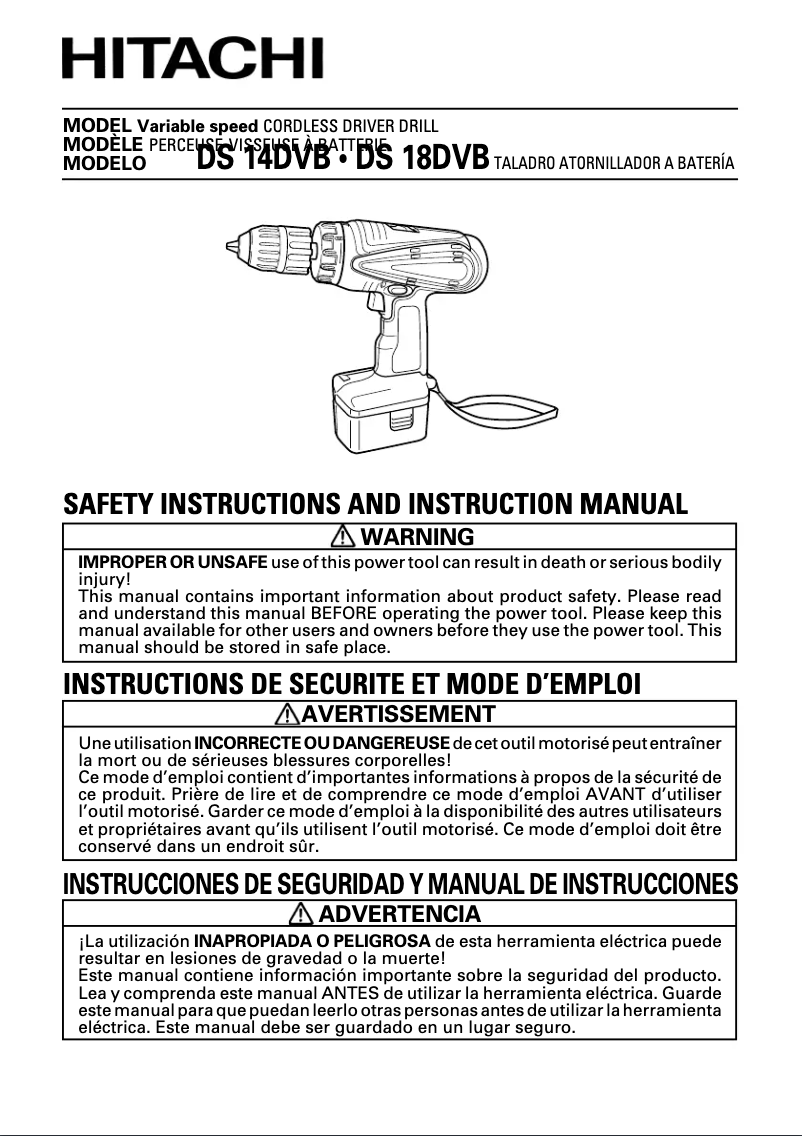 Page 1 de la notice Manuel utilisateur Hitachi DS 14DVB