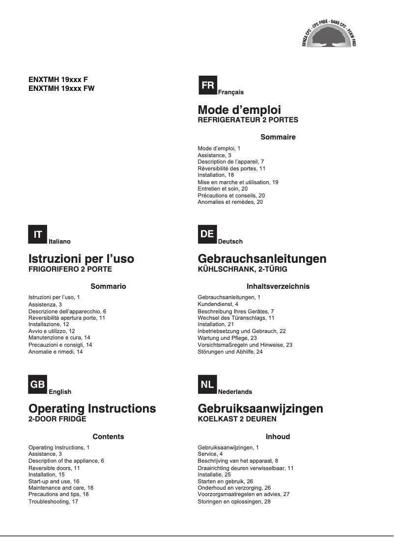 Page 1 de la notice Manuel utilisateur Hotpoint ENXTMH 19212 F