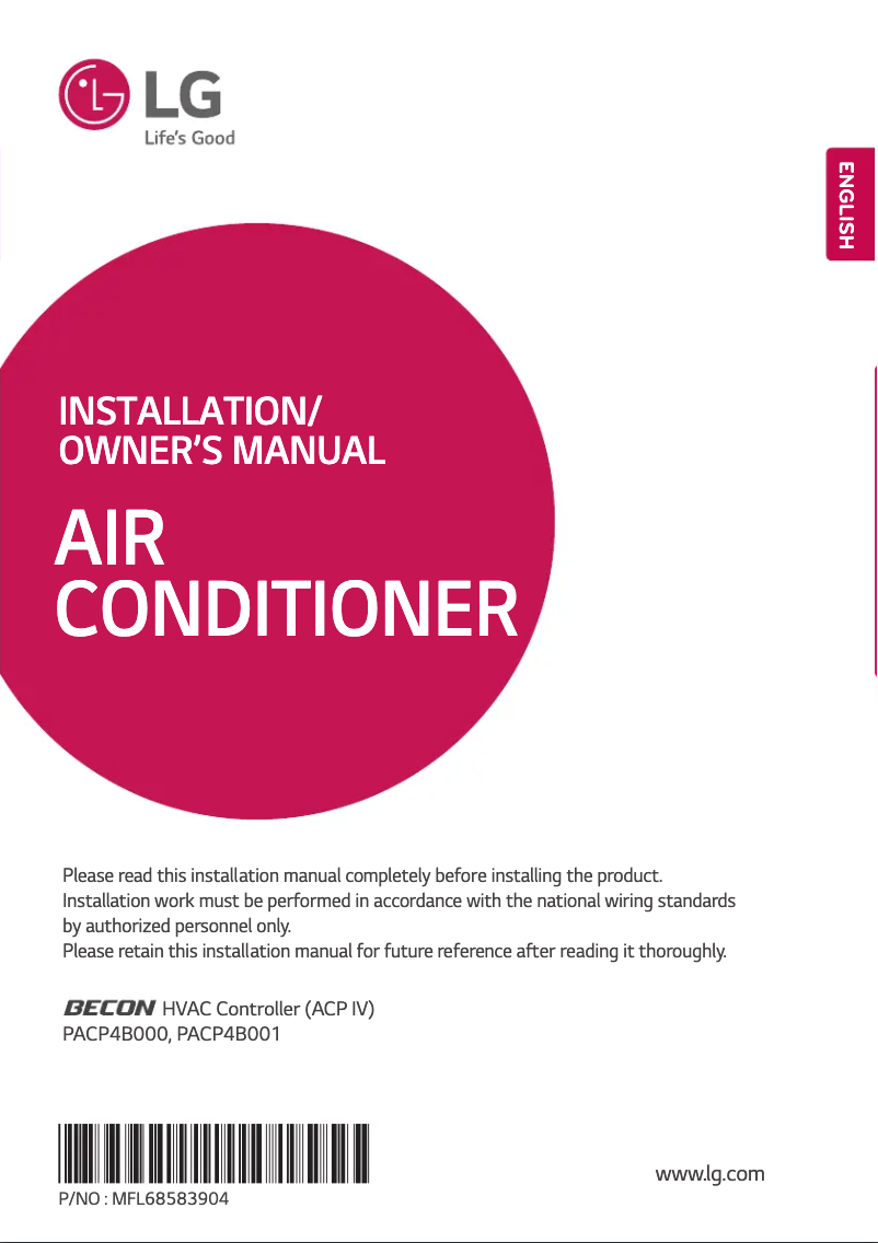 Page n°1 - Guide d'installation LG PACP4B000