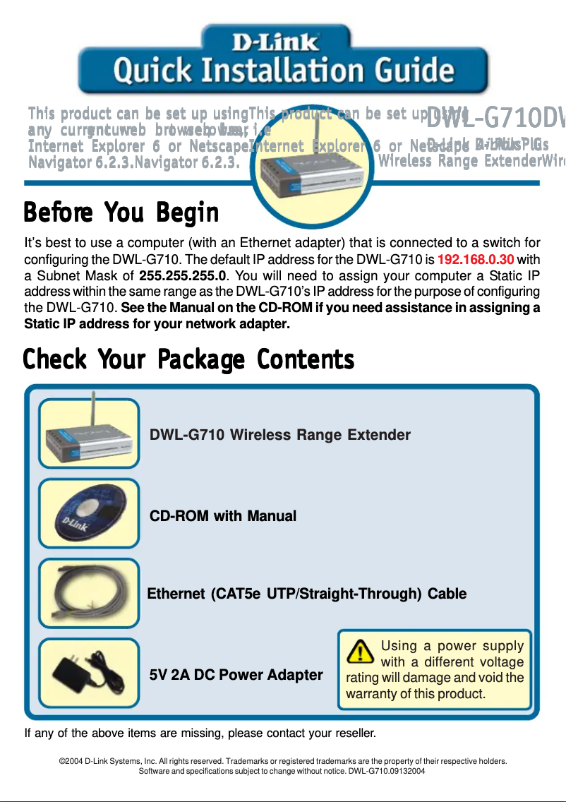 Page 1 de la notice Manuel utilisateur D-Link DWL-G710