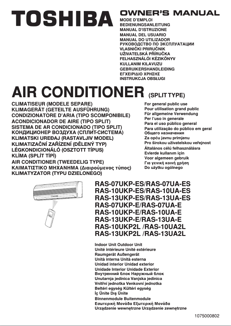 Page n°1 - Manuel utilisateur Toshiba RAS-10UA2L