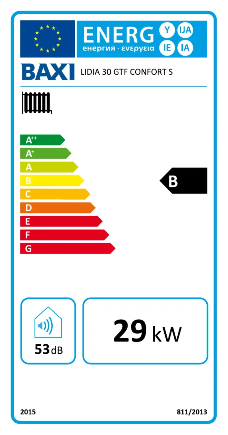 Page 1 de la notice Label énergétique Baxi Lidia GT