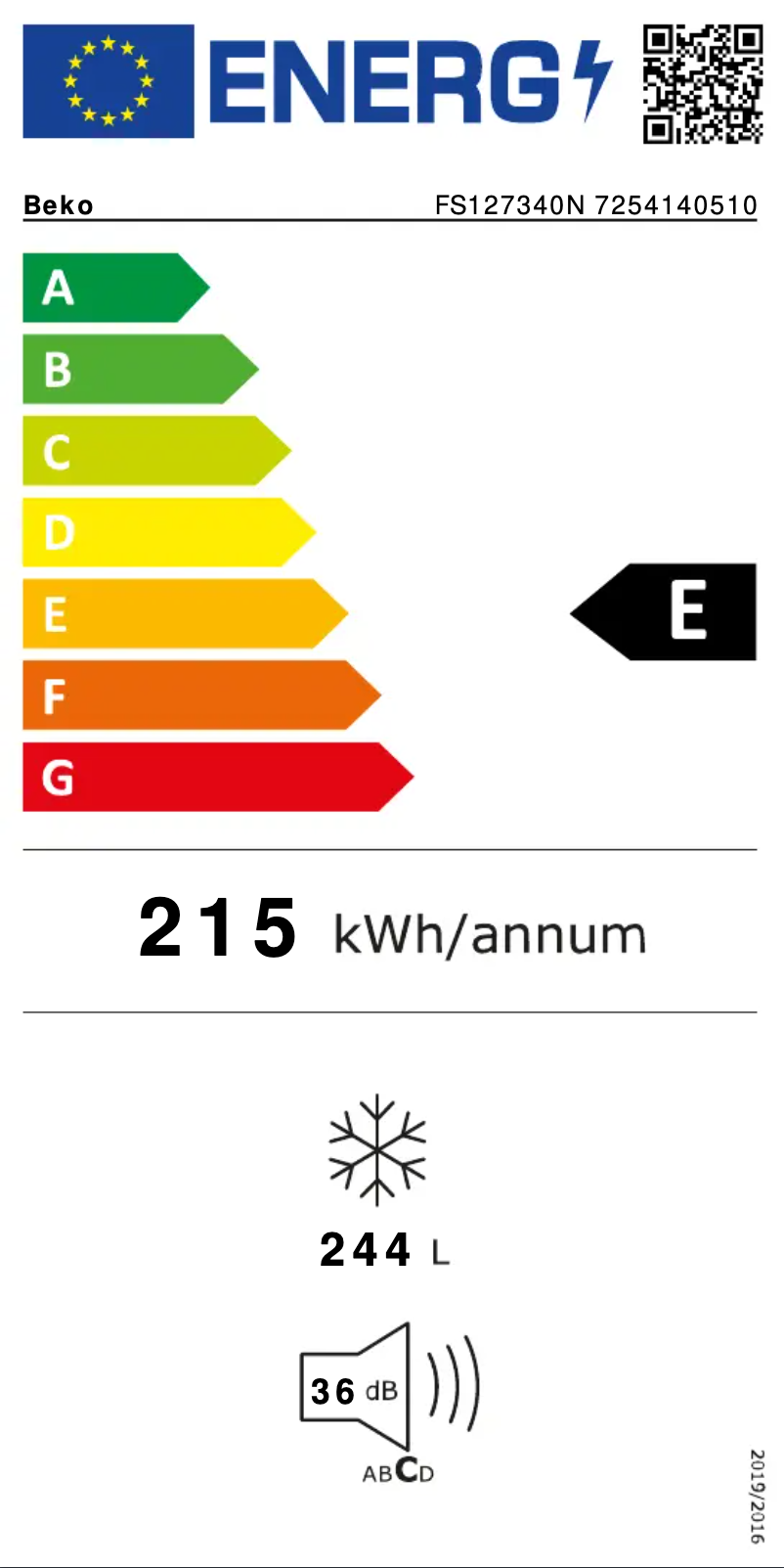 Page n°1 - Label énergétique Beko FS127340N