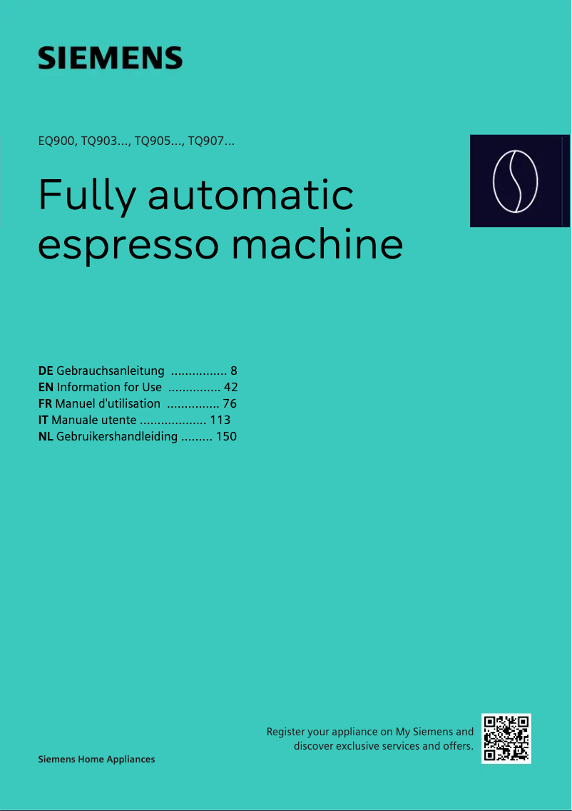 Page n°1 - Manuel utilisateur Siemens EQ.900 TQ907DF5