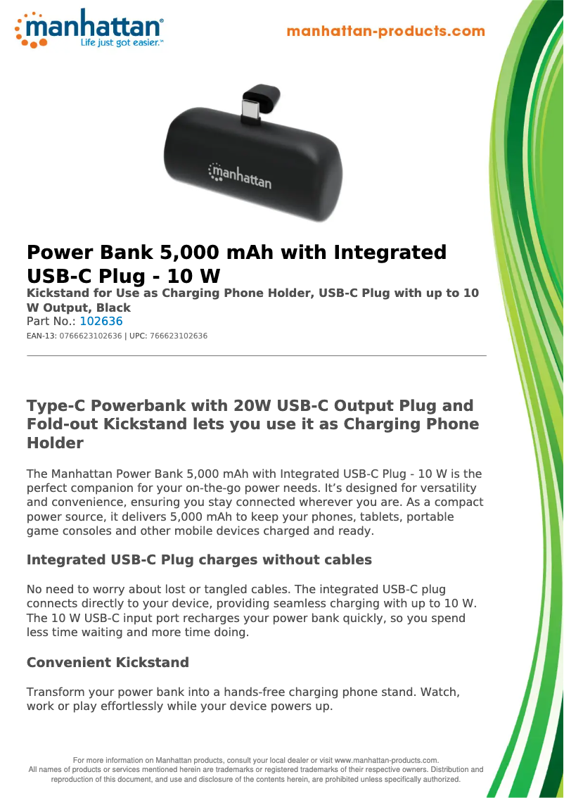 Page 1 de la notice Fiche technique Manhattan 102636