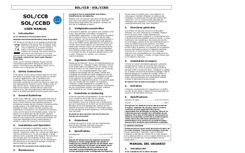 Image de la première page du manuel de l'appareil SOL/CCBD