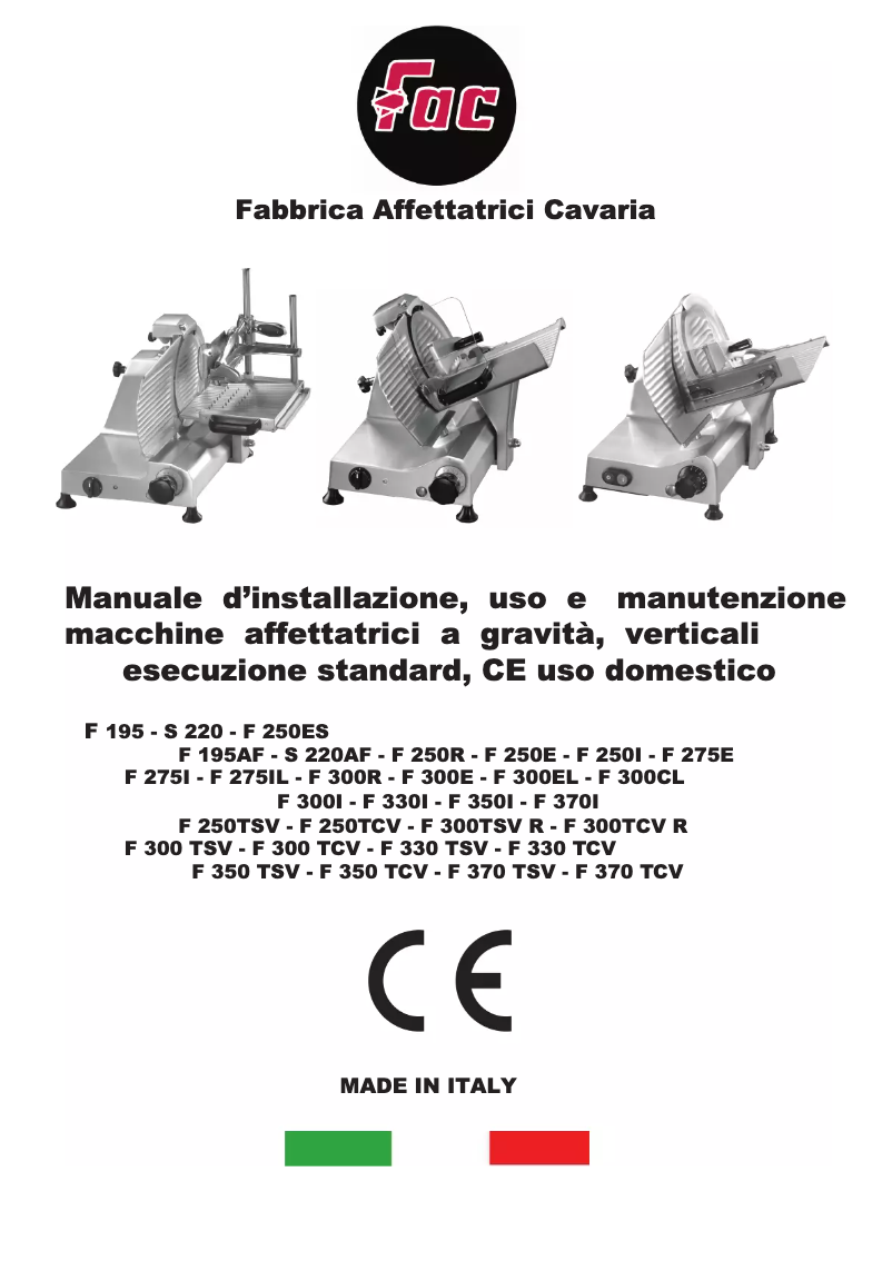 Page n°1 - Manuel utilisateur FAC F 250TSV