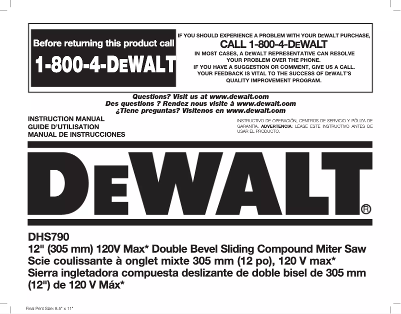 Page n°1 - Manuel utilisateur DeWalt DHS790