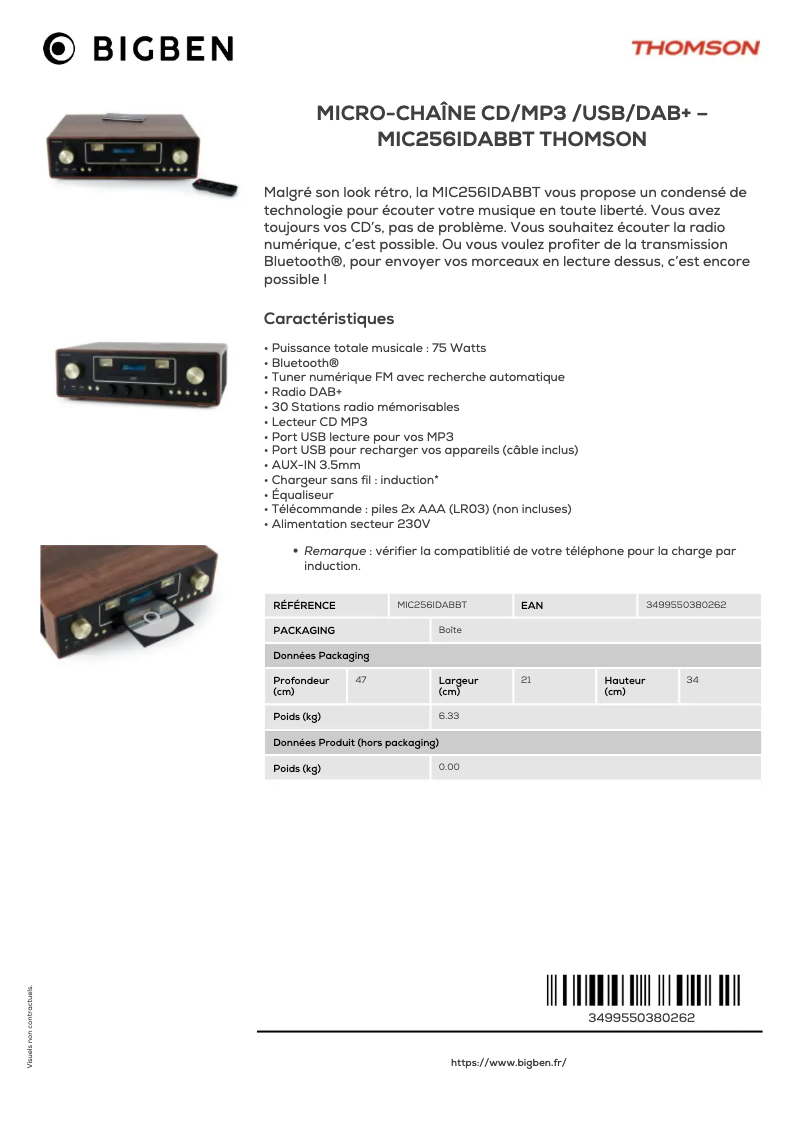 Page n°1 - Fiche technique Thomson MIC256IDABBT