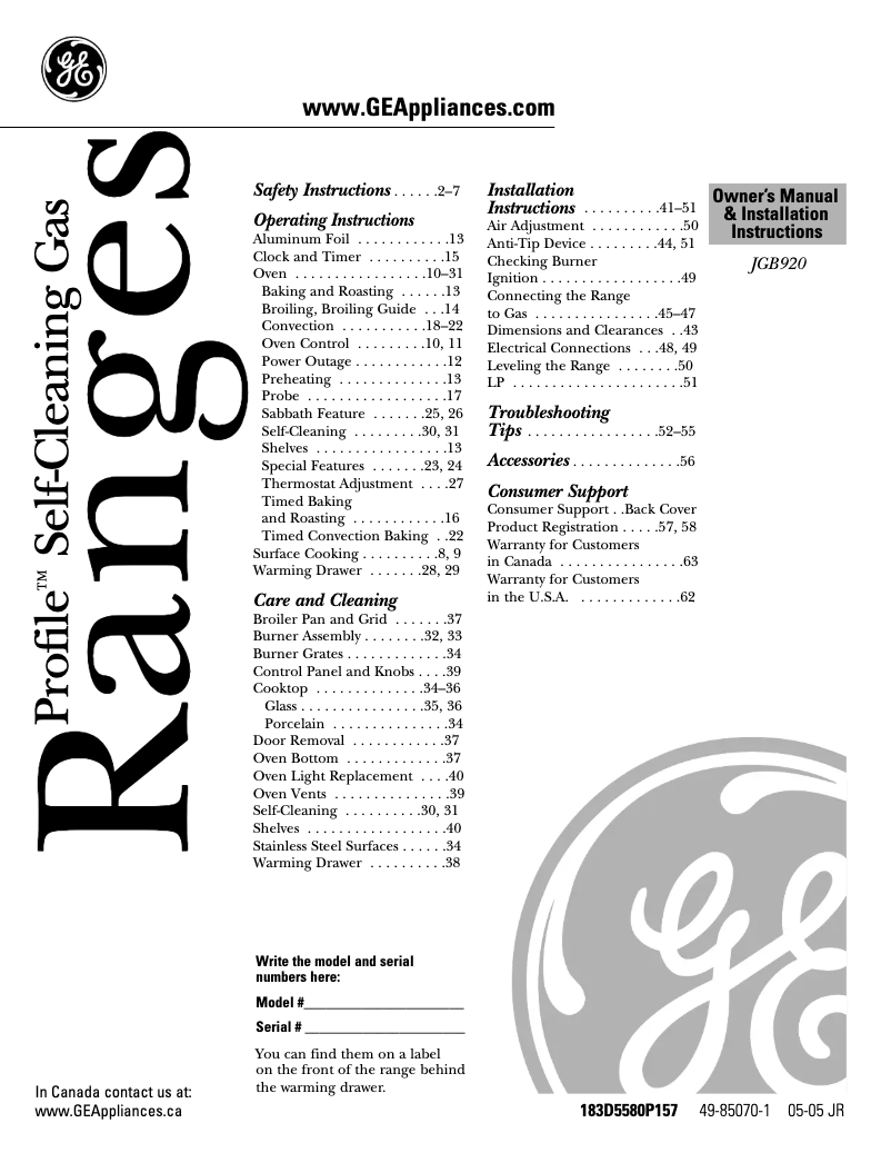 Page 1 de la notice Manuel d'utilisation et d'entretien GE Profile JGB920KEFCC