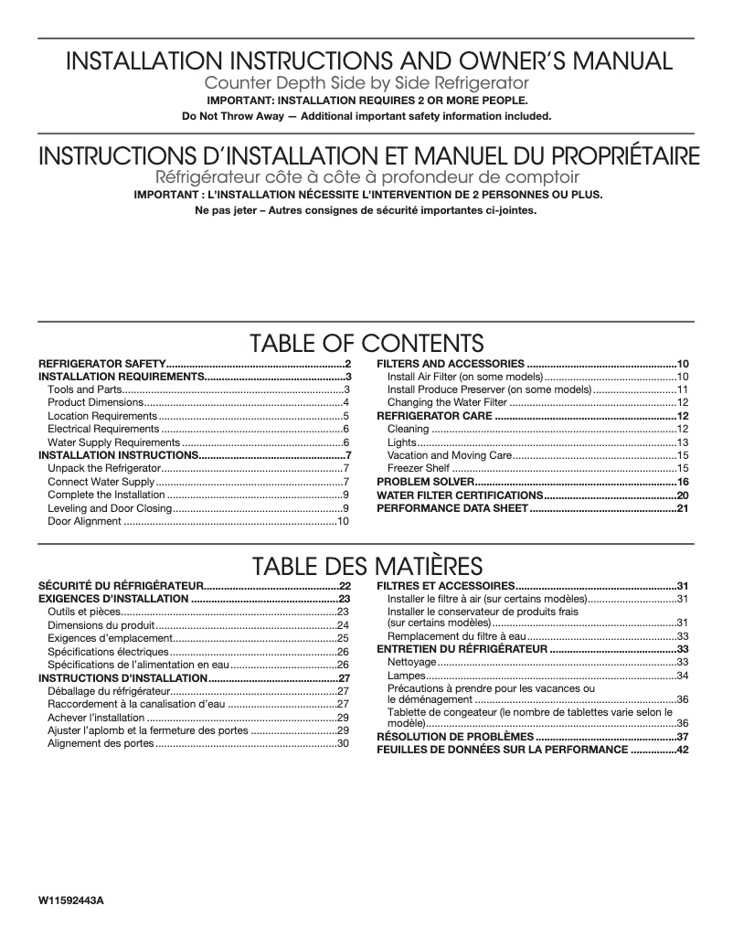 Page n°1 - Guide d'installation Maytag W10267701RP