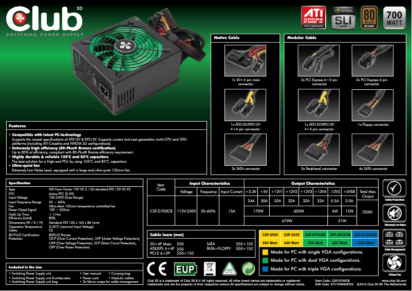 Image de la première page du manuel de l'appareil CSP-D700CB