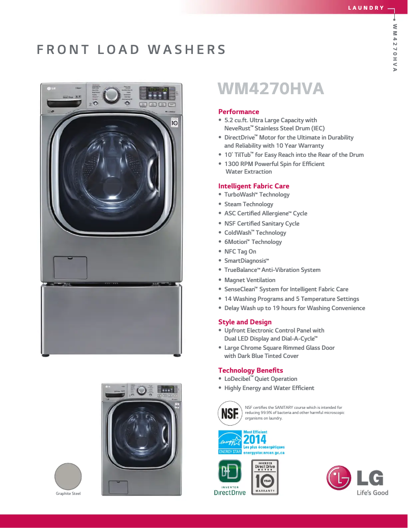 Page 1 de la notice Fiche technique LG WM4270HVA