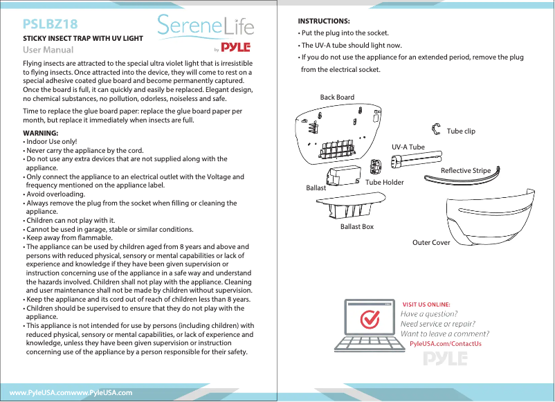 Page n°1 - Manuel utilisateur SereneLife PSLBZ18