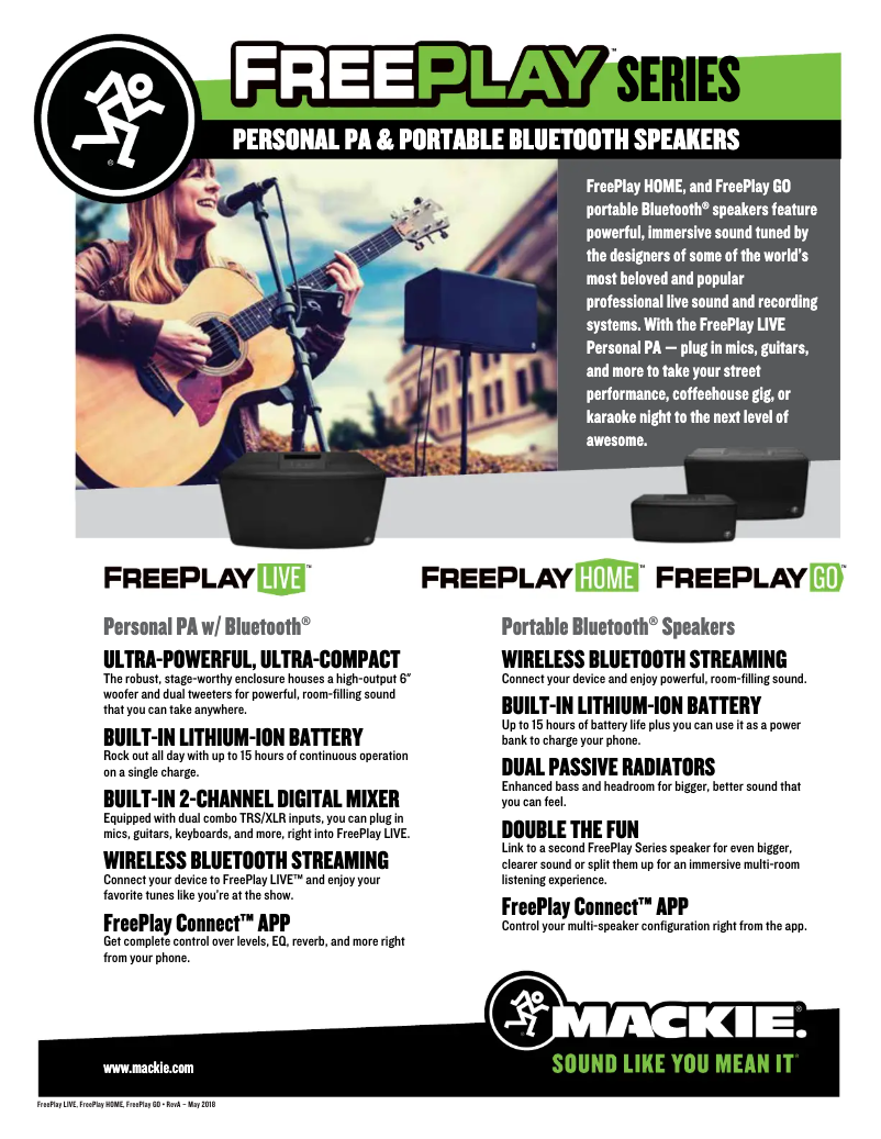 Página 1 del manual Ficha técnica Mackie FreePlay Live