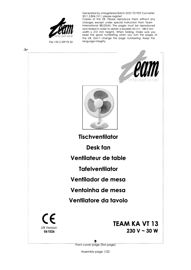 Página 1 del manual Manual de usuario Team KA VT 13