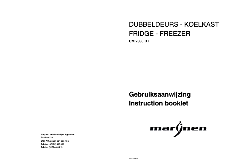 Page n°1 - Manuel utilisateur Marynen CM 2330 DT