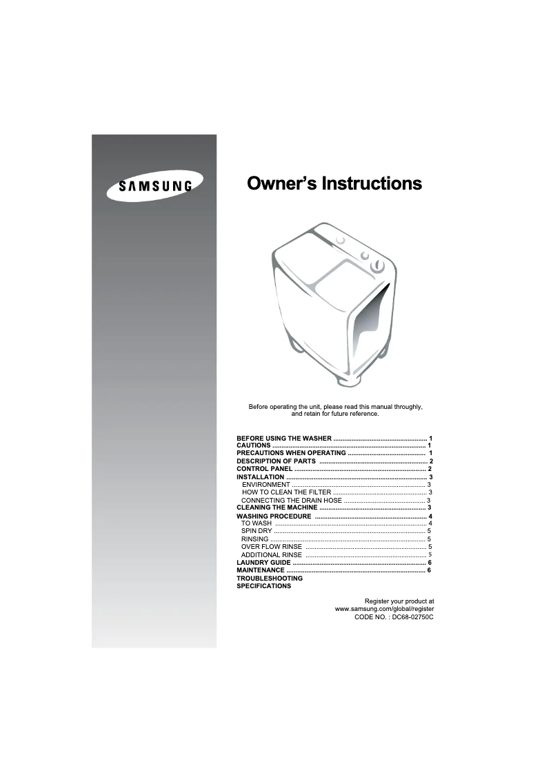 Page n°1 - Manuel utilisateur Samsung WT80J8BEQU