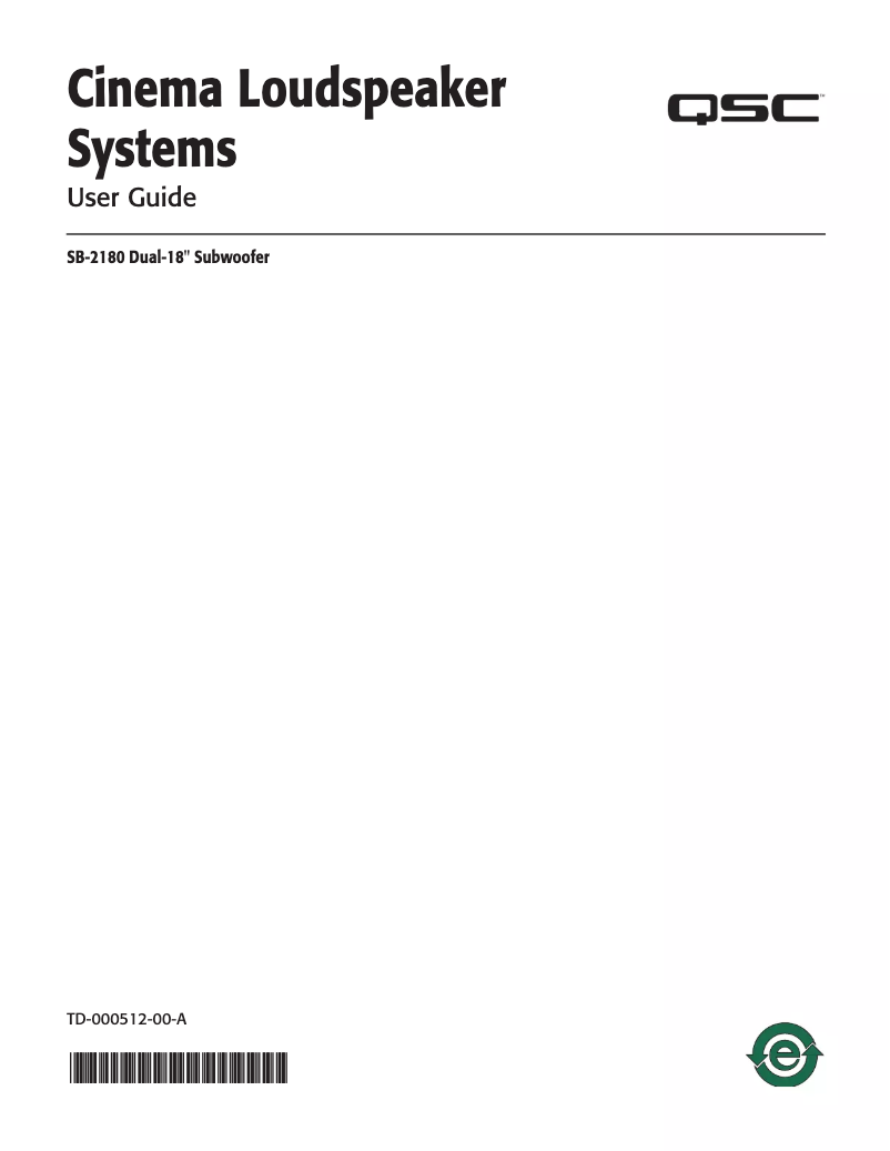 Page 1 de la notice Manuel utilisateur QSC SB-2180