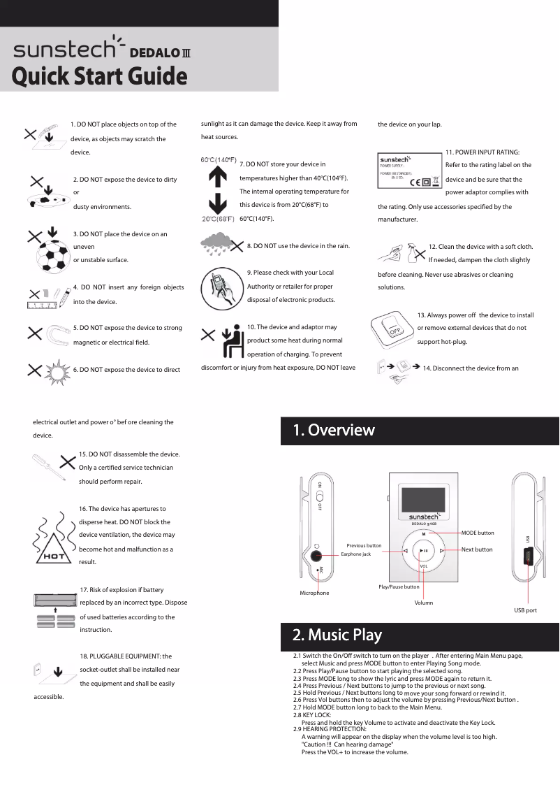 Page 1 de la notice Manuel utilisateur Sunstech DEDALOIII PK