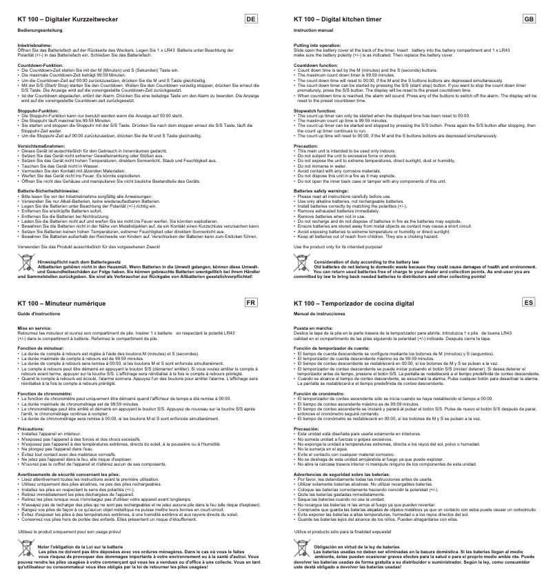 Page n°1 - Manuel utilisateur Techno Line KT-100