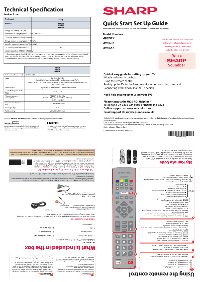 Page n°1 - Guide de démarrage rapide Sharp 49BG3K