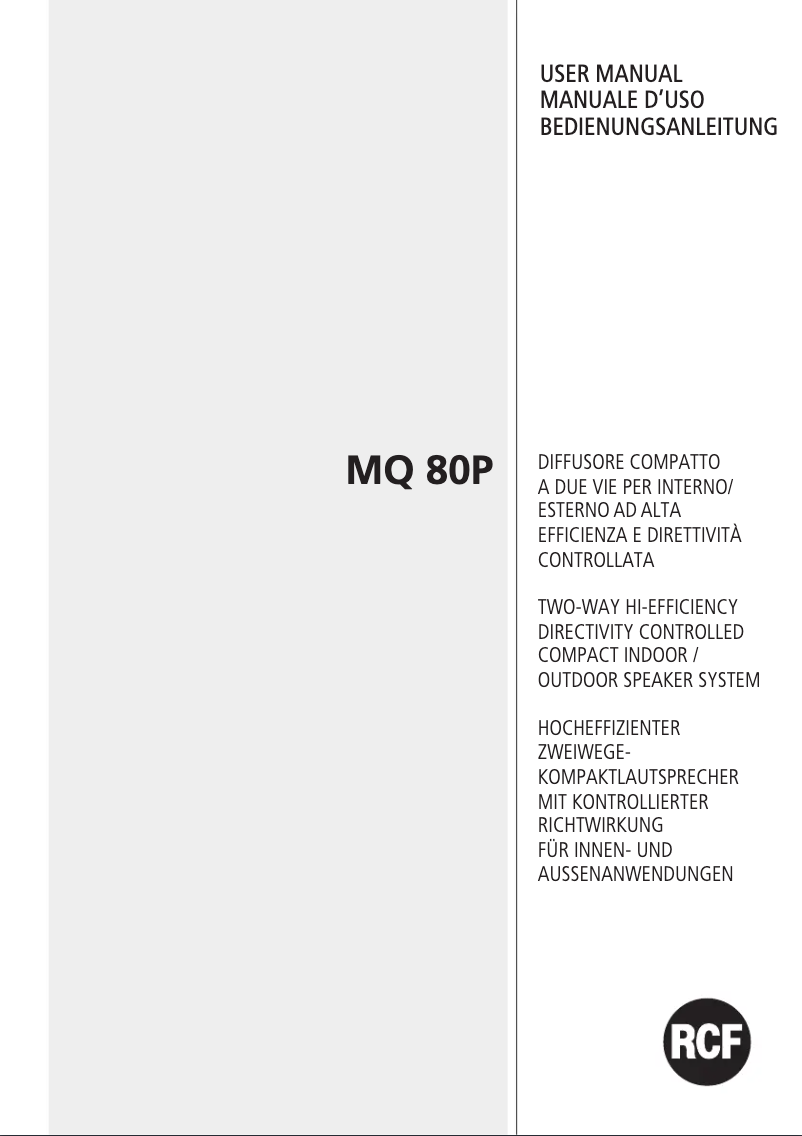 Page 1 de la notice Manuel utilisateur RCF MQ 80P