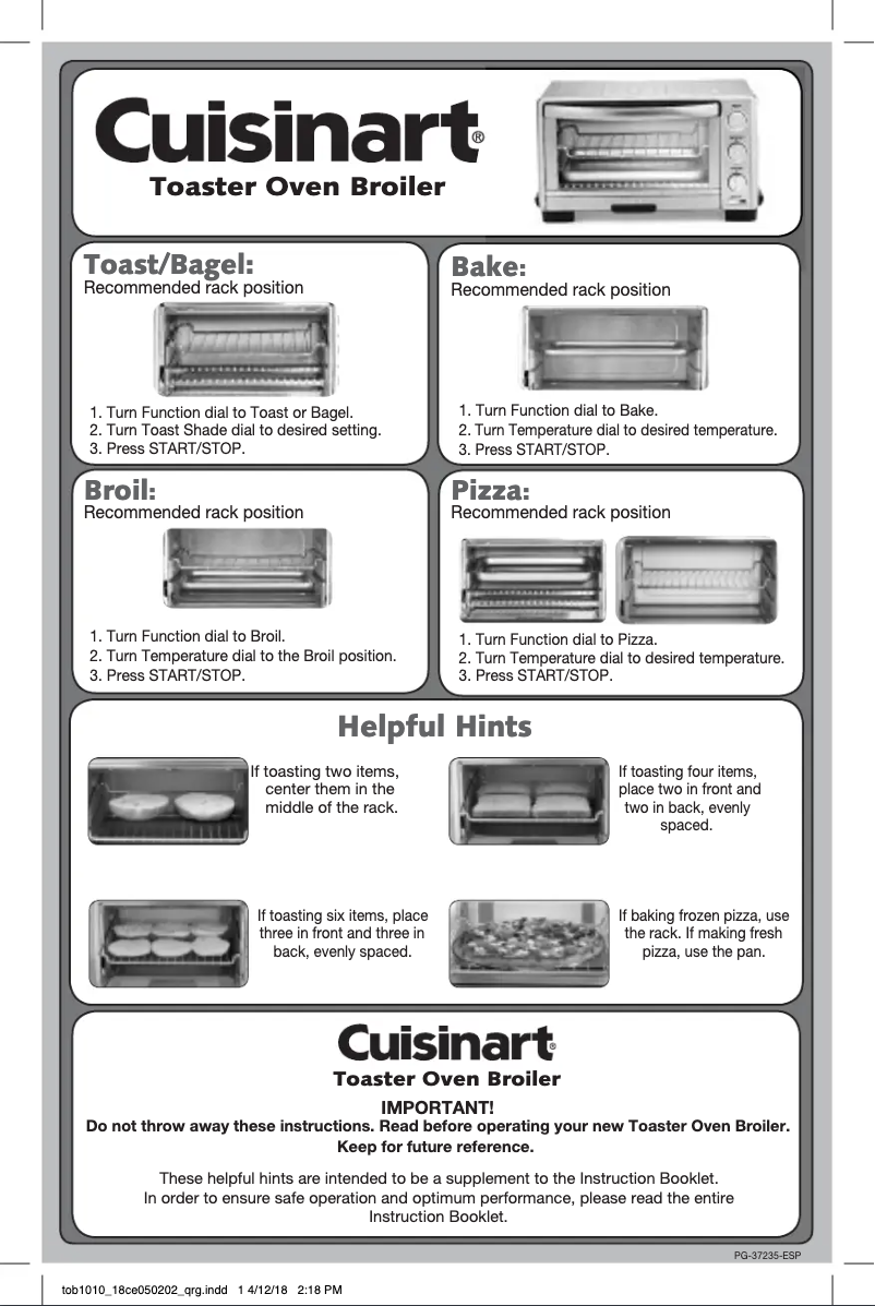 Page 1 de la notice Manuel utilisateur Cuisinart TOB-1010