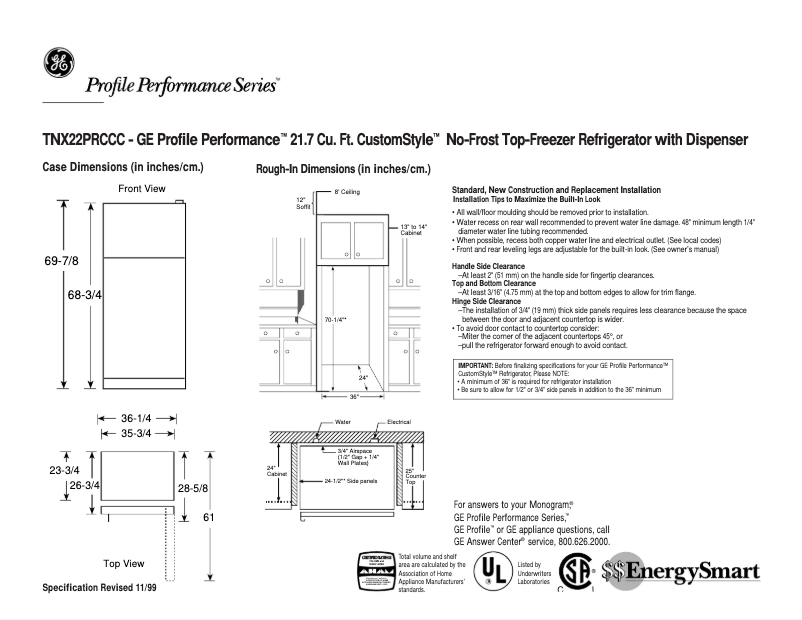 Imagen de la primera página del manual del dispositivo Profile Performance TNX22PRCRCC